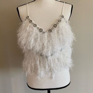 ASOS White Feathered Camisole with Silver Accents